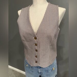 J. Crew Brown and Cream Checked Button-Front Vest